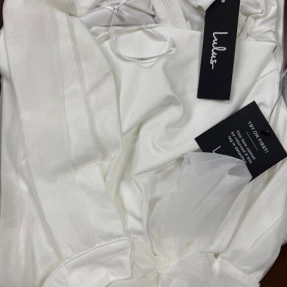NWT Lulus Flirtatious Aesthetic White Organza Backless Halter Mini Dress - Picture 5 of 8